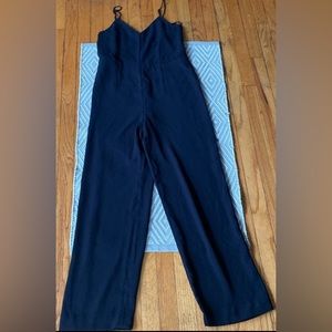 Anthropologie Black wide slim strap vneck pockets dressy party jumpsuit